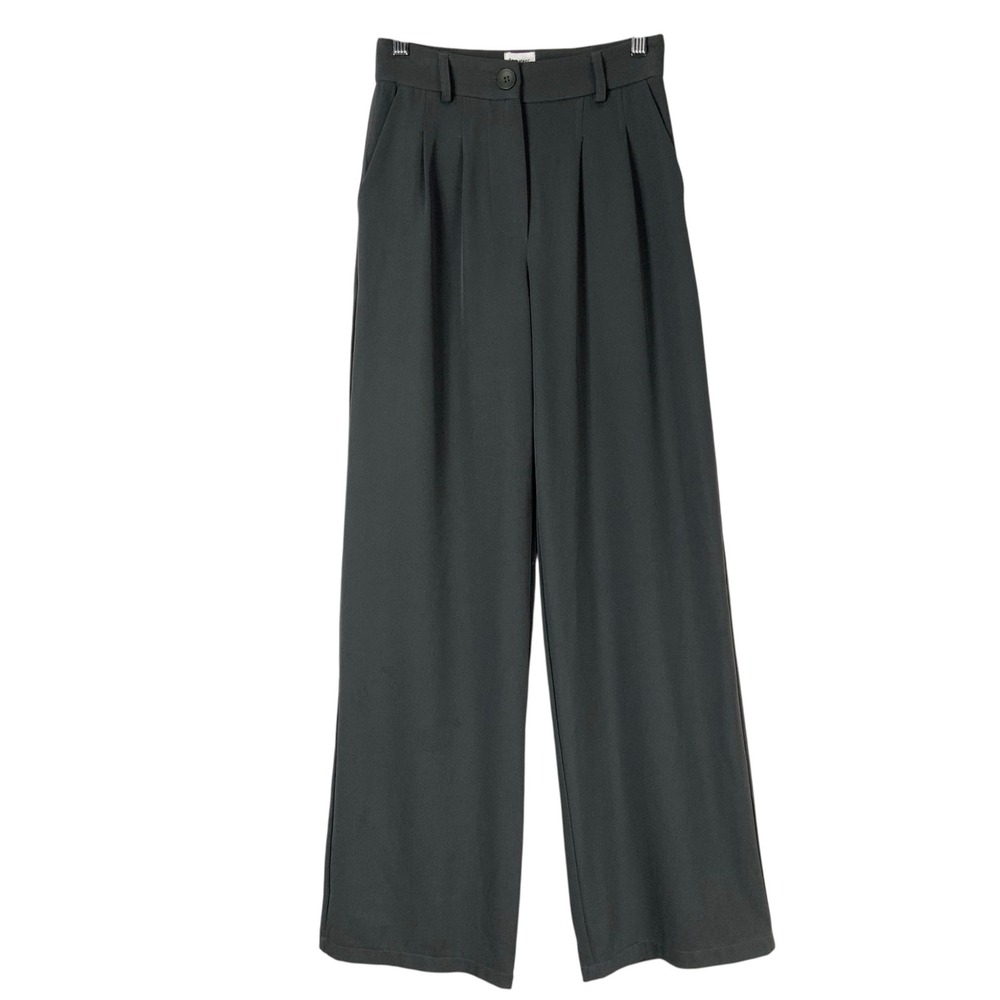 Princess Polly Gray Wide Leg Trousers 2 Button Zip High Rise Pleated Pants